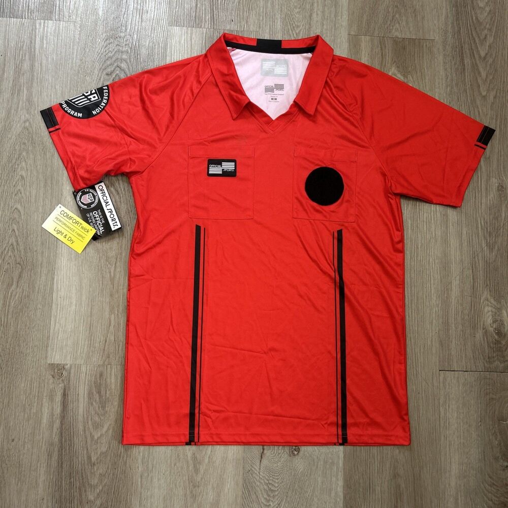 Official Sports Soccer Referee Jersey Mens Medium Short Sleeve Red OSI USSF